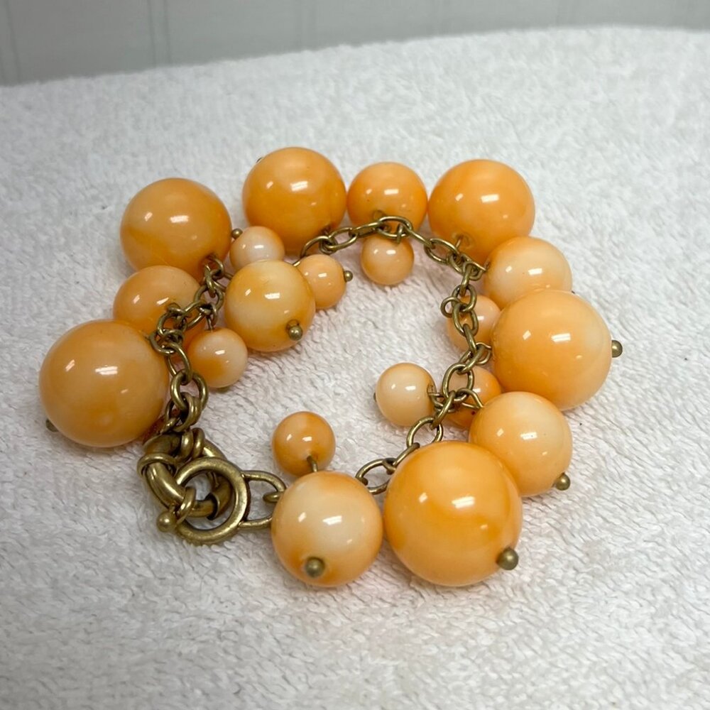 J Crew Peach Bauble Ball Clasp Gold Metal Bracelet